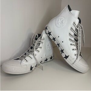 Converse White High-Tops with Black Star Design Patten Leather